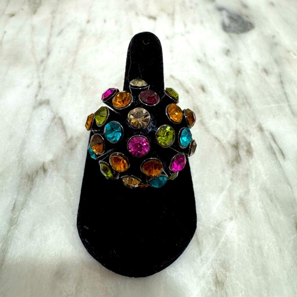 Multicolor Gemstone Cocktail Ring elastic band adjustable size 5 to 12 - Picture 1 of 5
